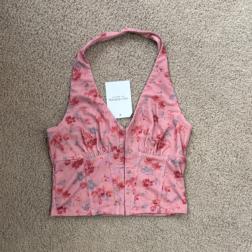ONE CLOTHING Floral Pink Halter Top